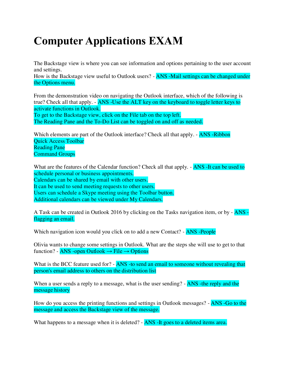 Preview image for Computer Applications / EXAM / 100% CORRECT ANSWERS